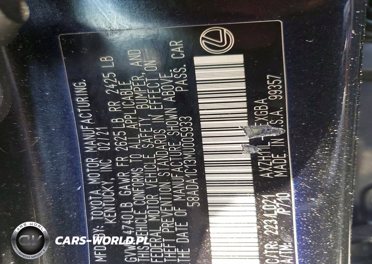 2021 Lexus Es 300H VIN:58ADA1C13MU005933 - 12