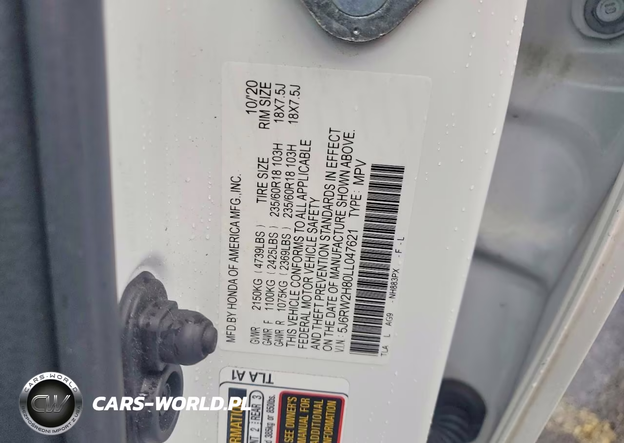 2020 Honda Cr-V Exl VIN:5J6RW2H80LL047621 - 13
