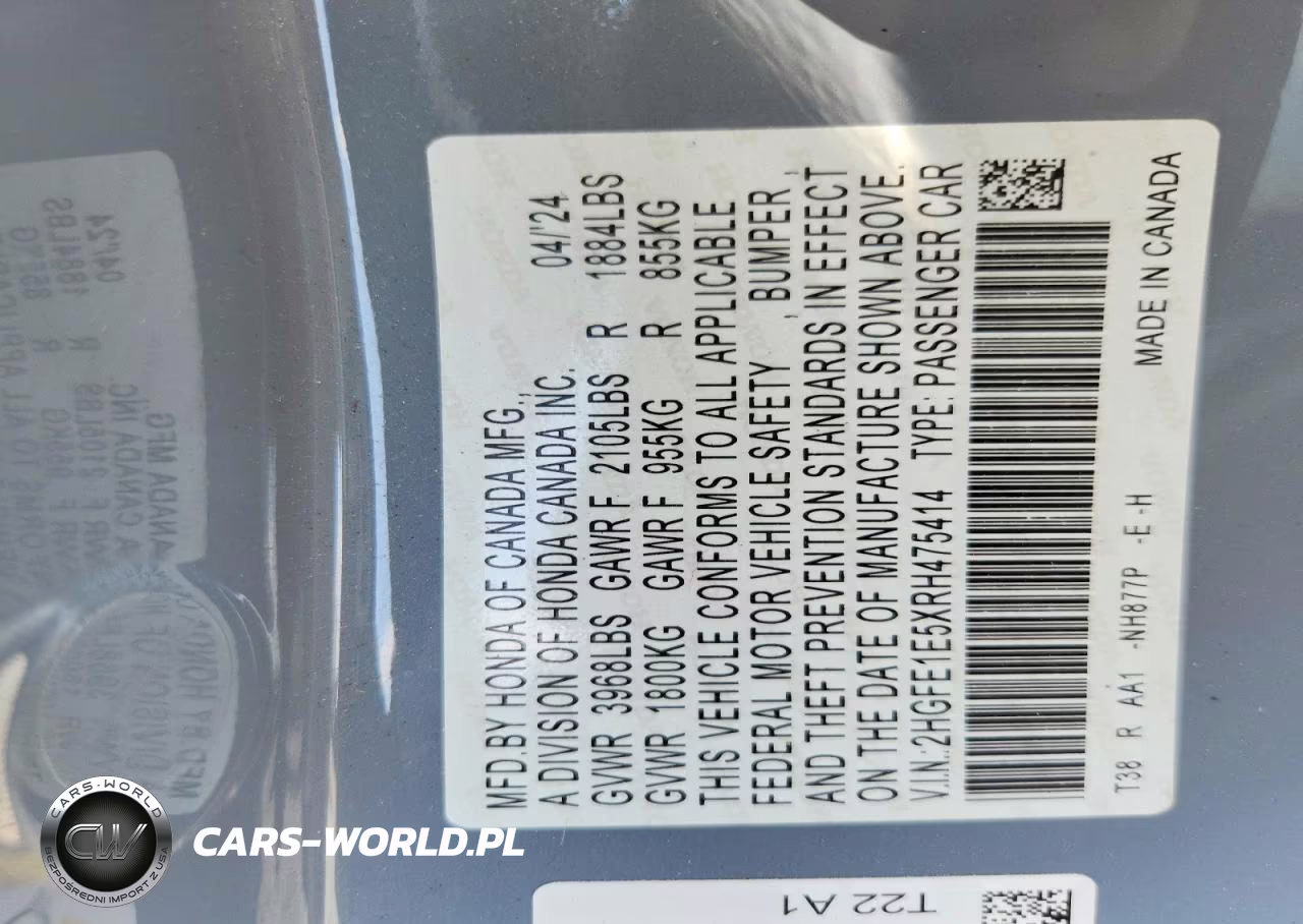 HONDA CIVIC SI VIN:2HGFE1E5XRH475414 - 12