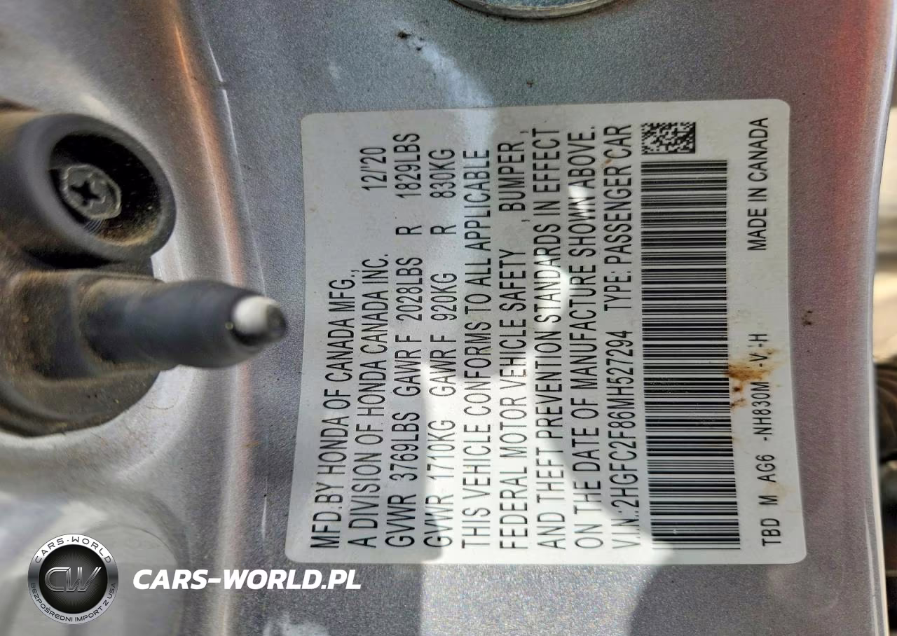 2021 Honda Civic Sport VIN:2HGFC2F86MH527294 - 12