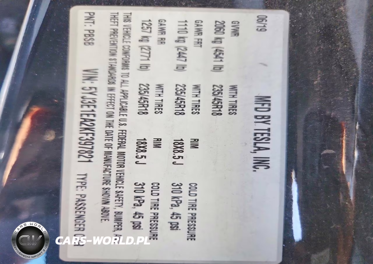 2019 Tesla Model 3 VIN:5YJ3E1EA2KF397821 - 13