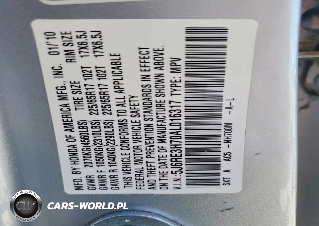 2010 Honda Cr-V Exl VIN:5J6RE3H70AL016317 - 13