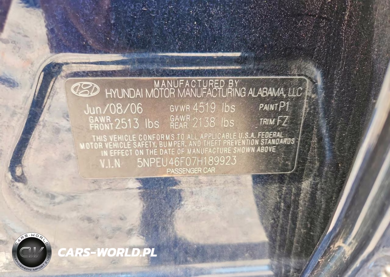 2007 Hyundai Sonata Se VIN:5NPEU46F07H189923 - 12