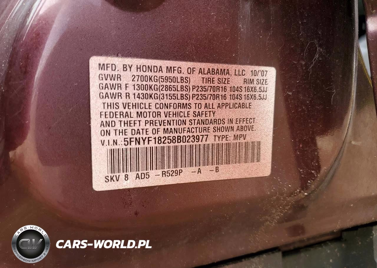 2008 Honda Pilot VIN:5FNYF18258B023977 - 13