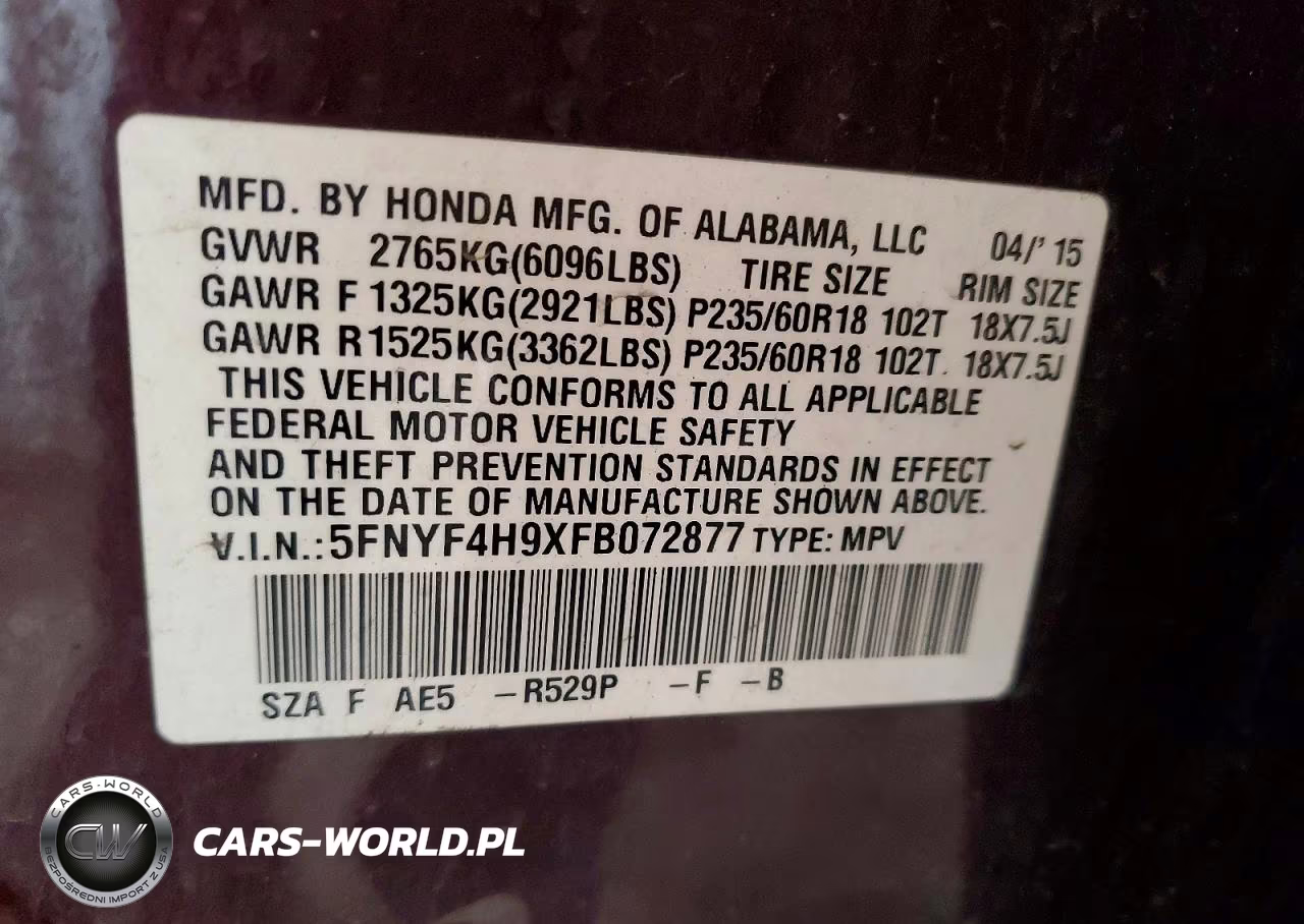 2015 Honda Pilot Touring VIN:5FNYF4H9XFB072877 - 13
