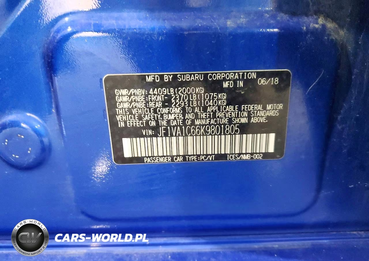 2019 Subaru Wrx Premium VIN:JF1VA1C66K9801805 - 12