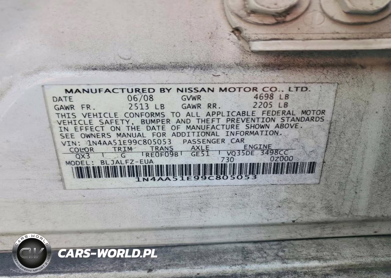 2009 Nissan Maxima 3.5 S VIN:1N4AA51E99C805053 - 12