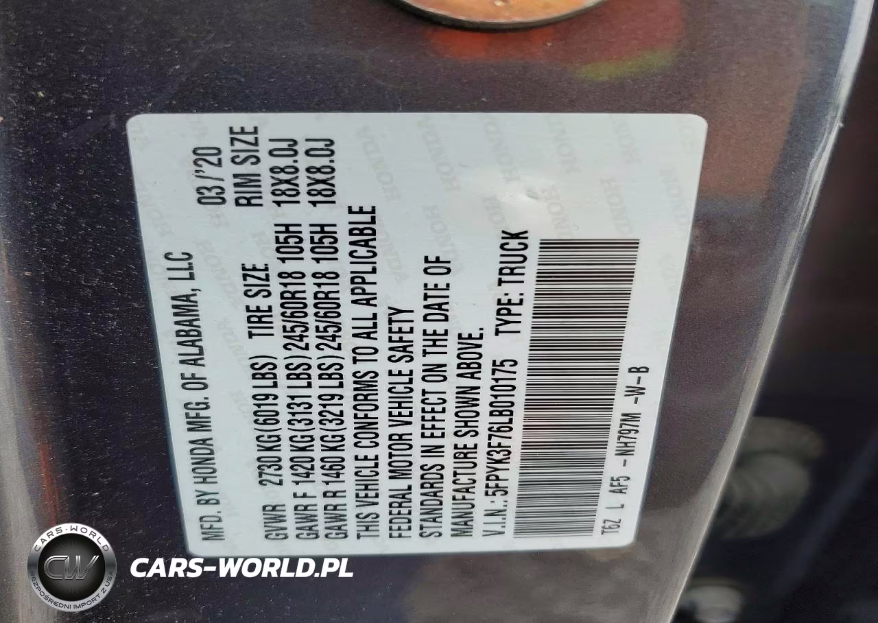2020 Honda Ridgeline Rtl VIN:5FPYK3F76LB010175 - 13