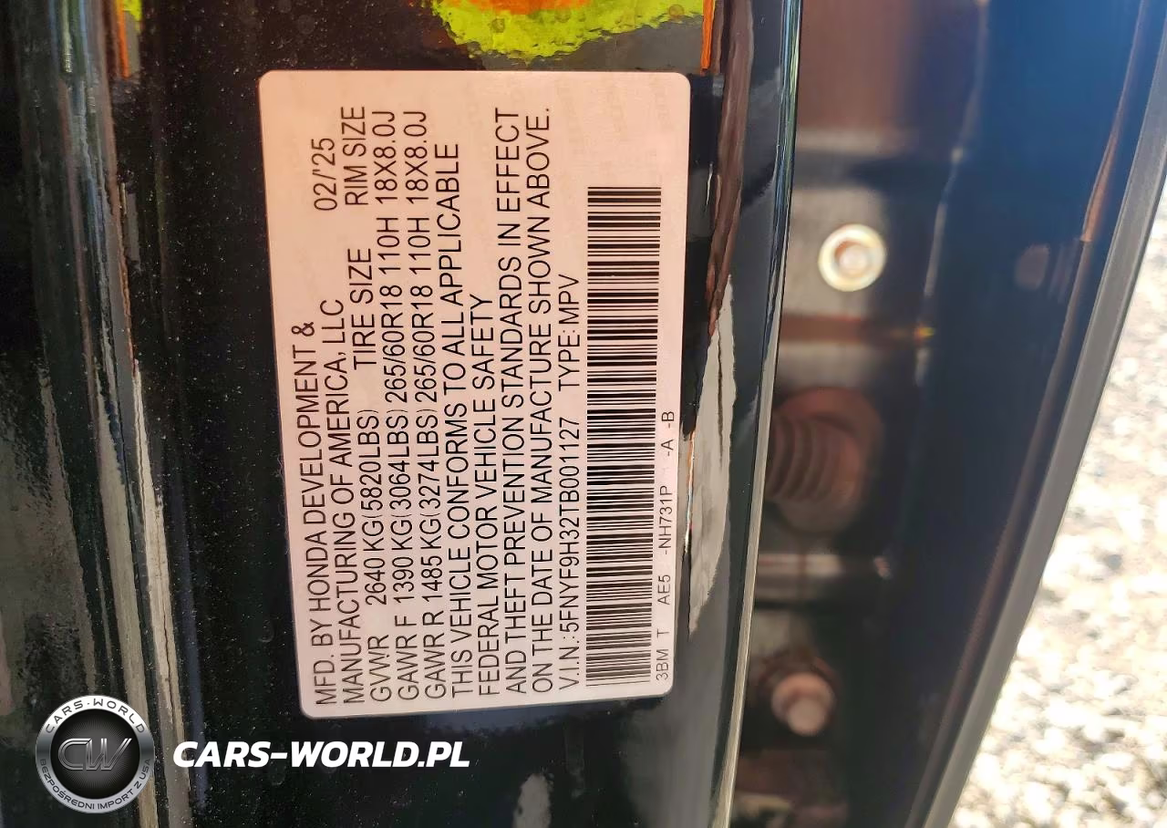 2026 Honda Passport Rtl VIN:5FNYF9H32TB001127 - 12