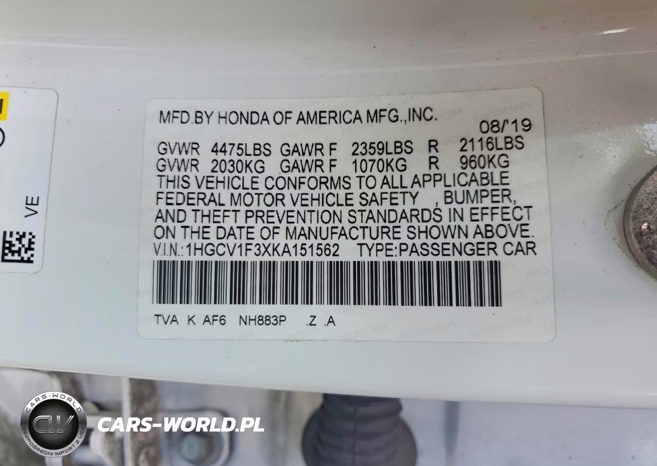 2019 Honda Accord Sport VIN:1HGCV1F3XKA151562 - 12