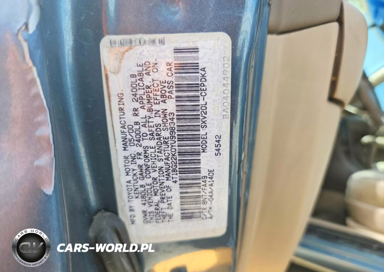 2000 Toyota Camry Ce VIN:4T1BG22K0YU998343 - 12