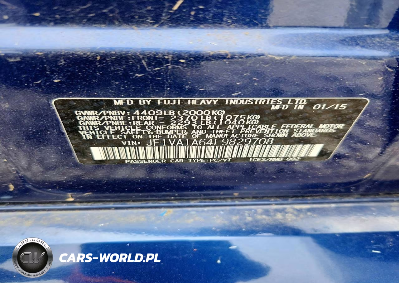 2015 Subaru Wrx VIN:JF1VA1A64F9829708 - 12