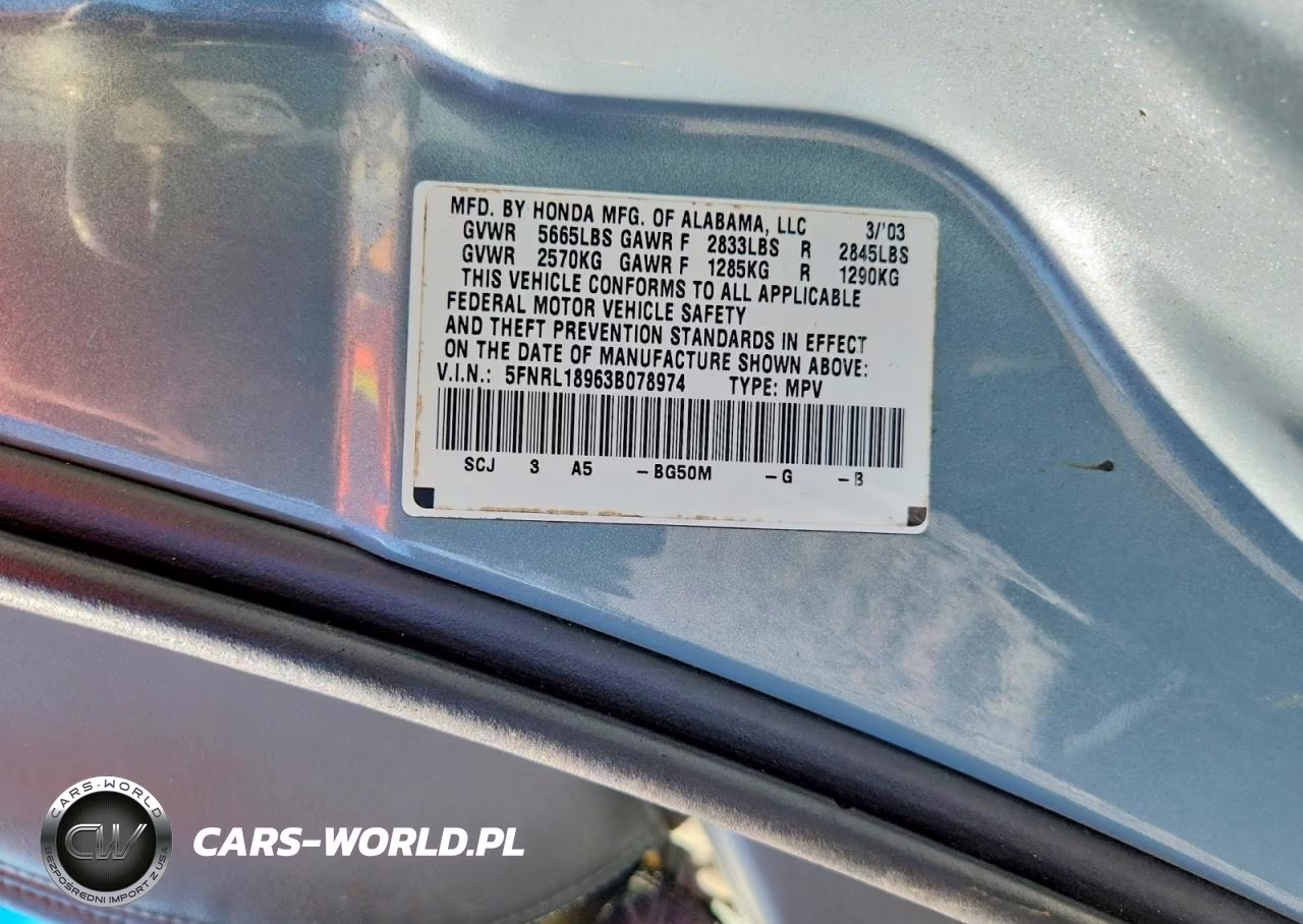 2003 Honda Odyss Ex-L VIN:5FNRL18963B078974 - 13