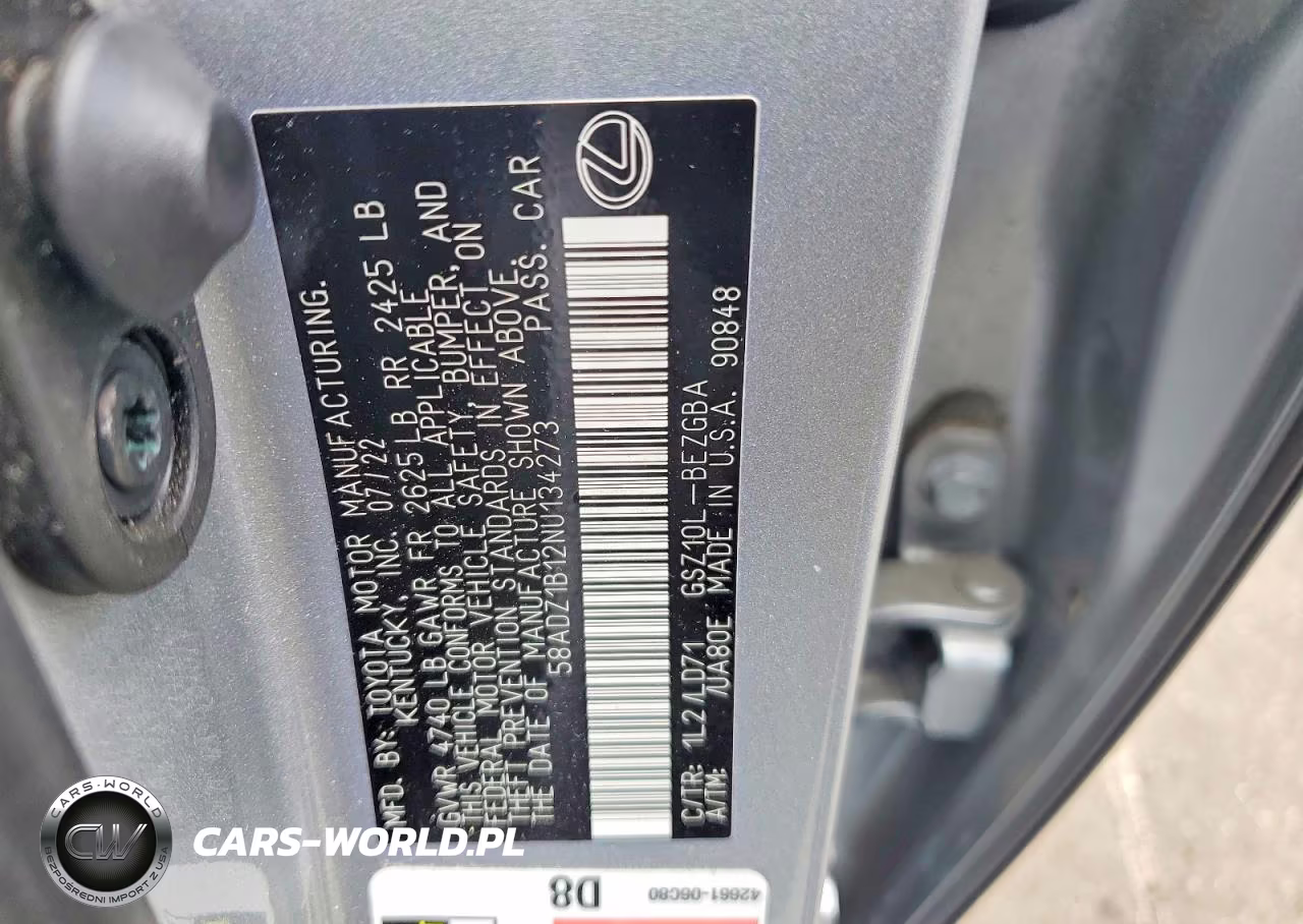 2022 Lexus Es 350 Base VIN:58ADZ1B12NU134273 - 12