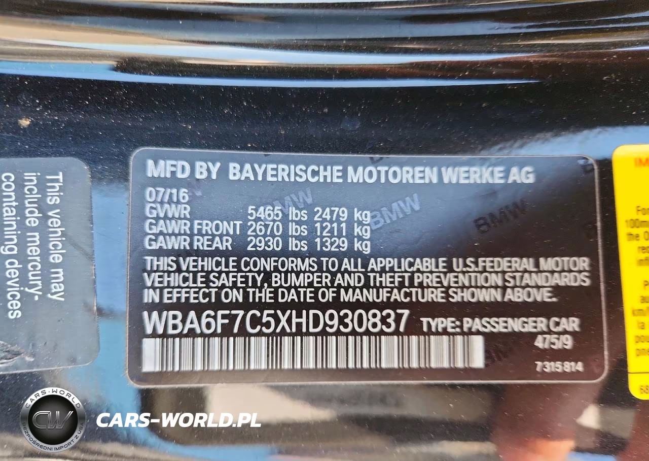 2017 BMW 650 Xi VIN:WBA6F7C5XHD930837 - 12