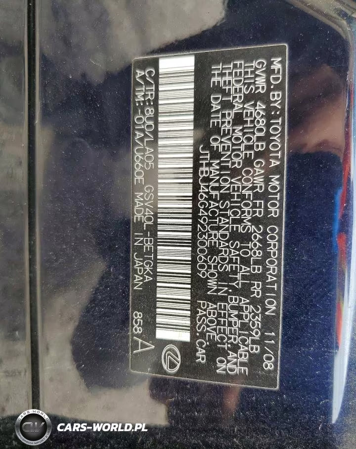 2009 Lexus Es 350 VIN:JTHBJ46G492300609 - 12