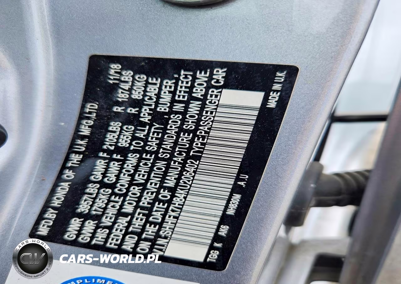 2019 Honda Civic Exl VIN:SHHFK7H84KU206402 - 12