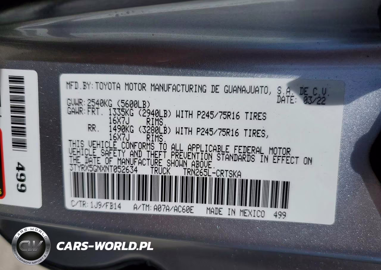 2022 Toyota Tacoma Sr VIN:3TYRX5GNXNT052634 - 12