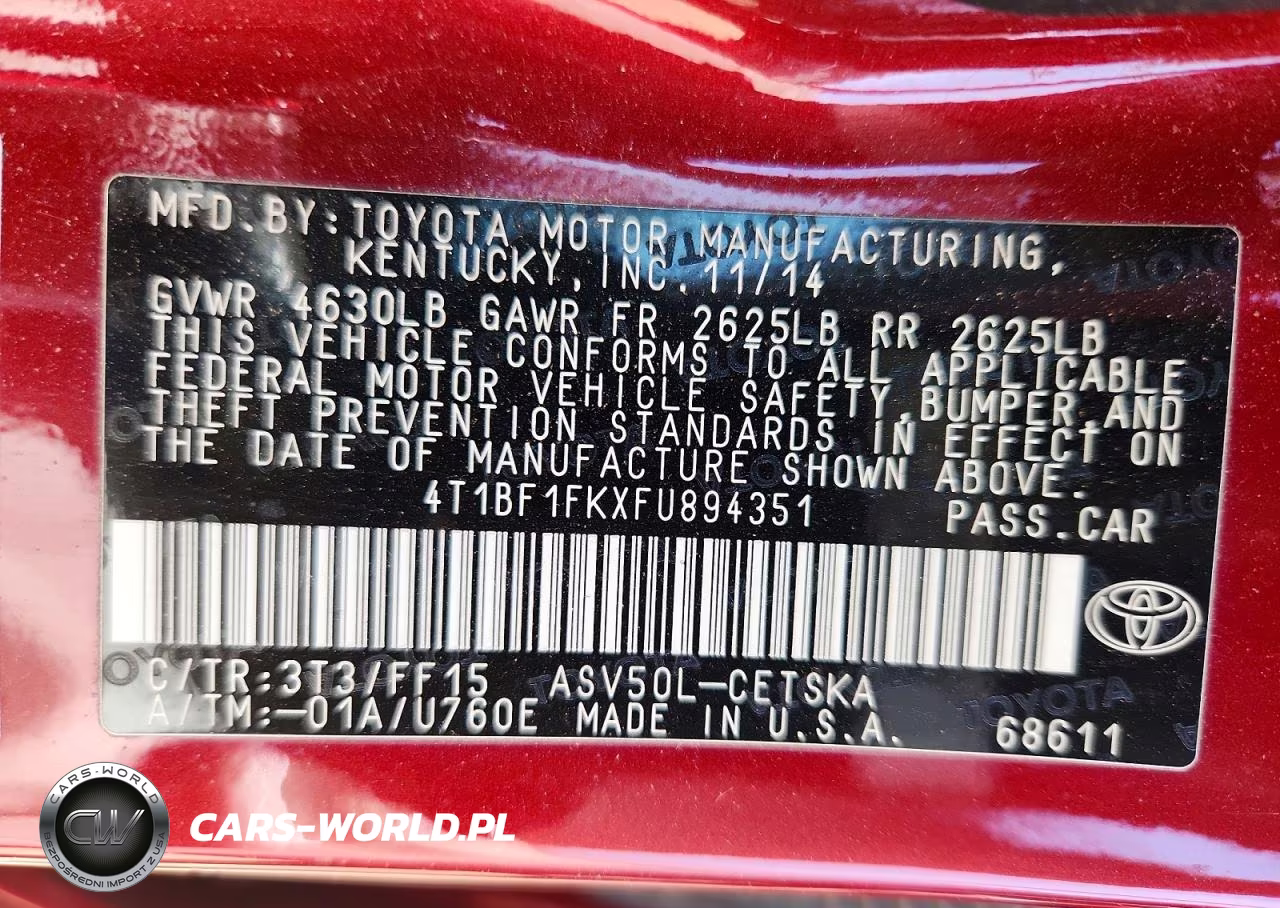 2015 Toyota Camry Se VIN:4T1BF1FKXFU894351 - 13