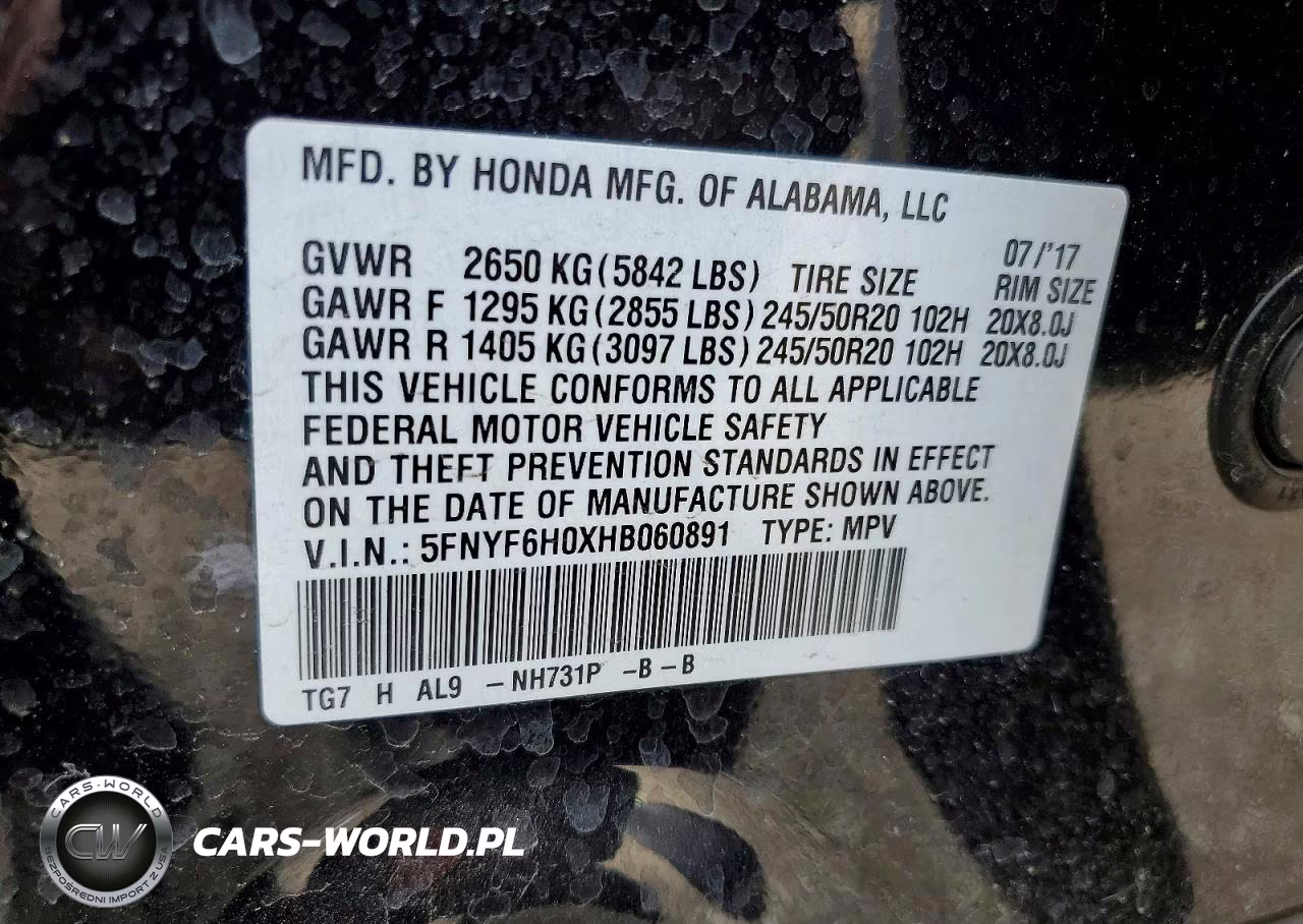 2017 HONDA PILOT ELIT ELITE VIN:5FNYF6H0XHB060891 - 12