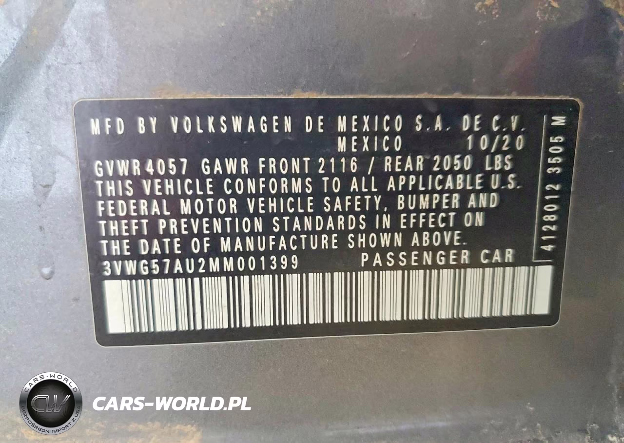 2021 Volkswagen Golf VIN:3VWG57AU2MM001399 - 12