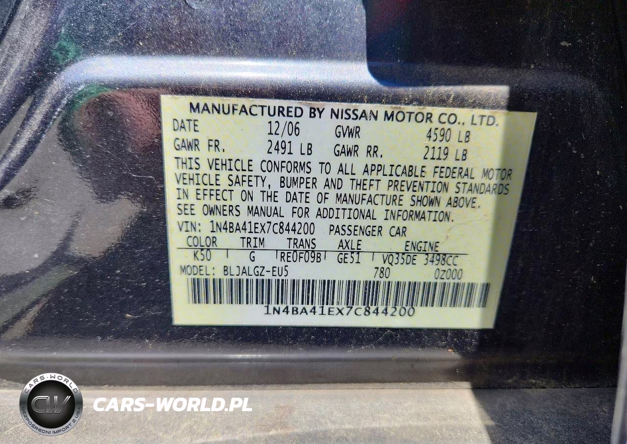 2007 Nissan Maxima 3.5 Se VIN:1N4BA41EX7C844200 - 12