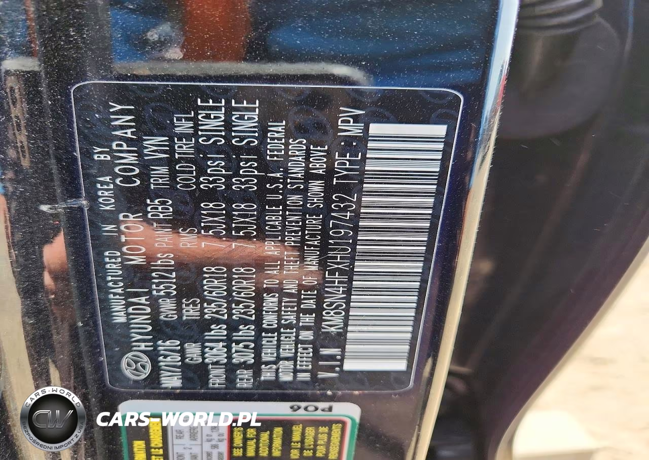 2017 Hyundai Santa Fe Se VIN:KM8SN4HFXHU197432 - 13