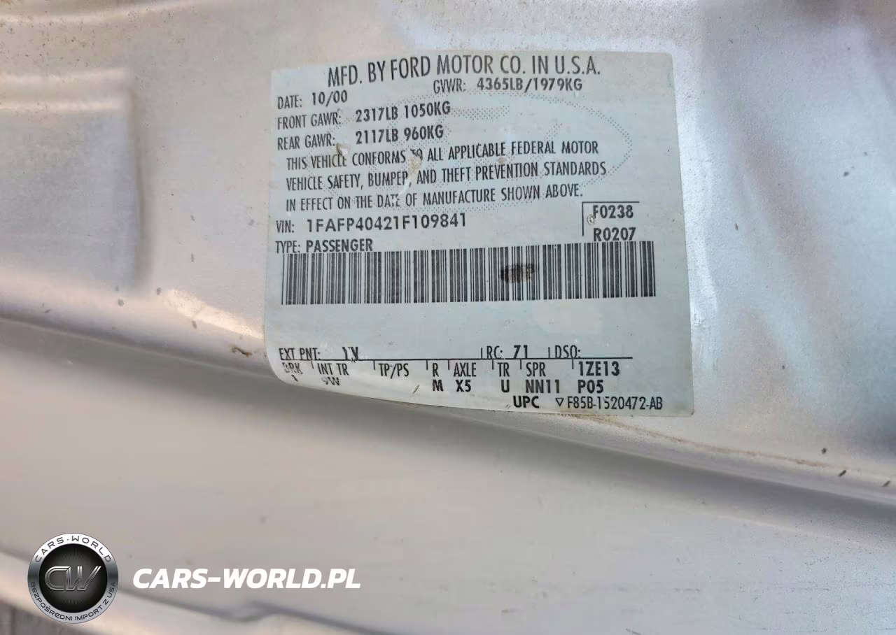 2001 Ford Mustang VIN:1FAFP40421F109841 - 12