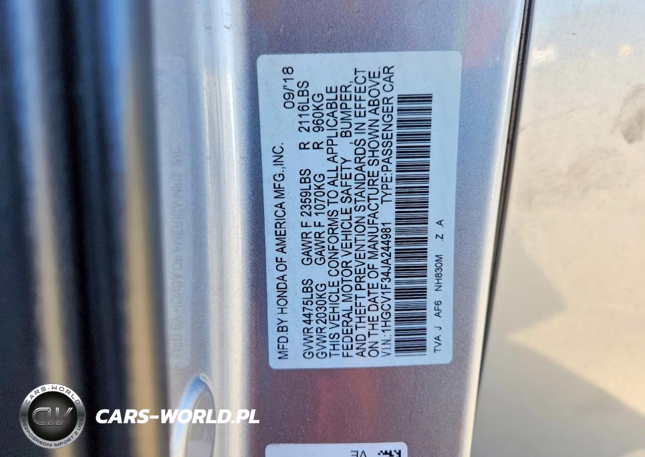 2018 Honda Accord Sport VIN:1HGCV1F34JA244981 - 12