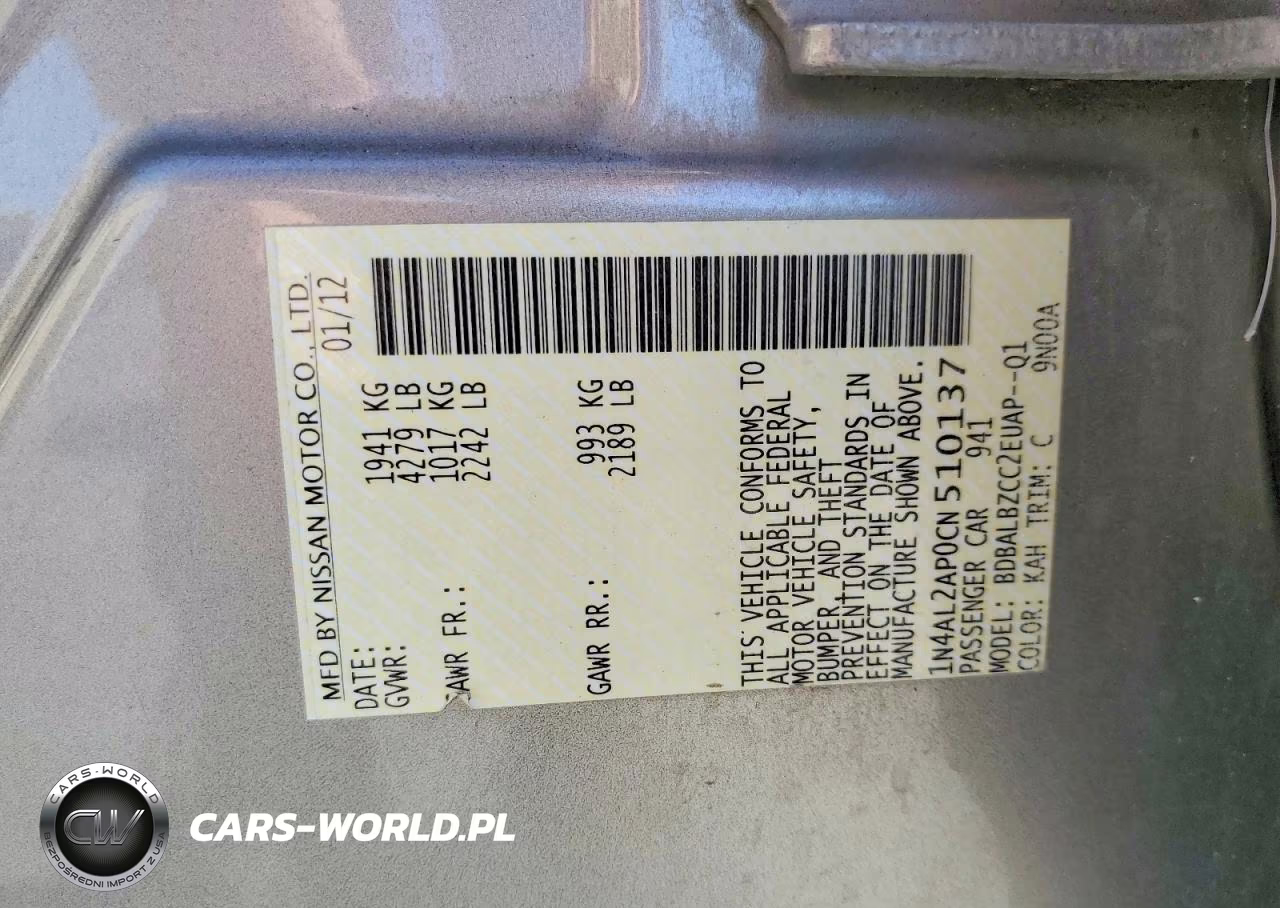 2012 Nissan Altima 2.5 VIN:1N4AL2AP0CN510137 - 12