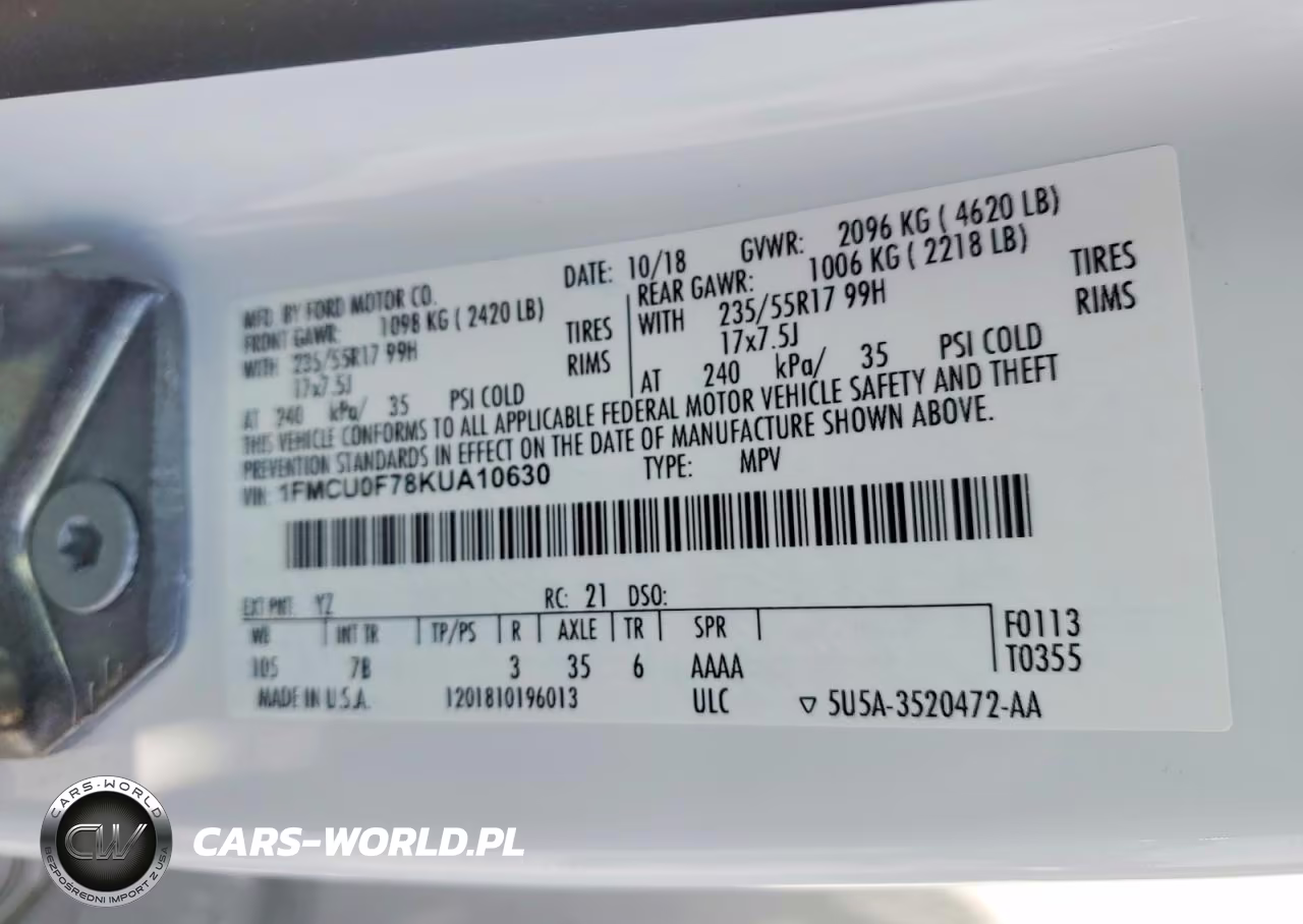 2019 Ford Escape S VIN:1FMCU0F78KUA10630 - 13
