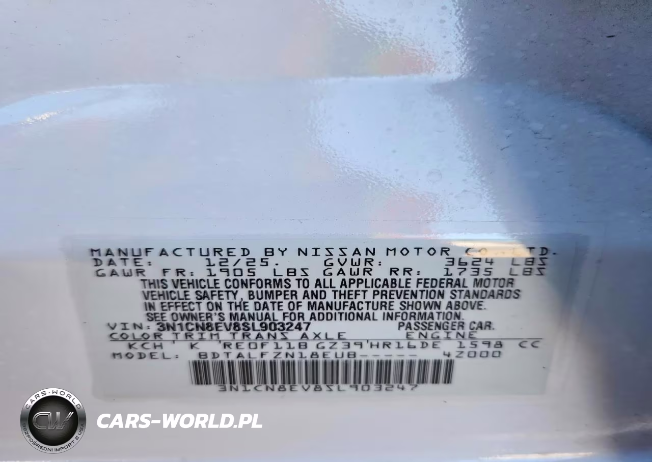 2025 Nissan Versa Sv VIN:3N1CN8EV8SL903247 - 12
