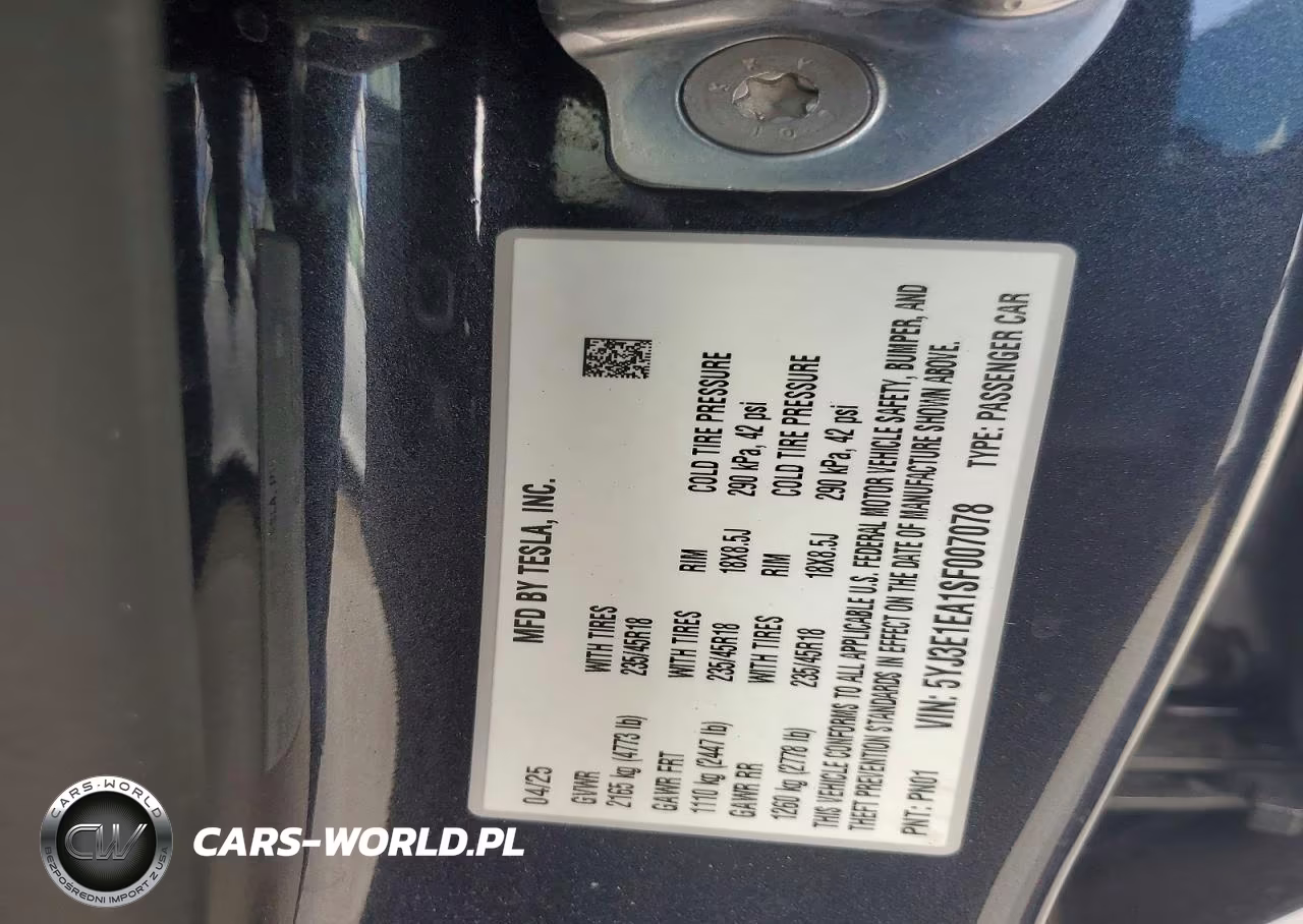 2025 Tesla Model 3 VIN:5YJ3E1EA1SF007078 - 12