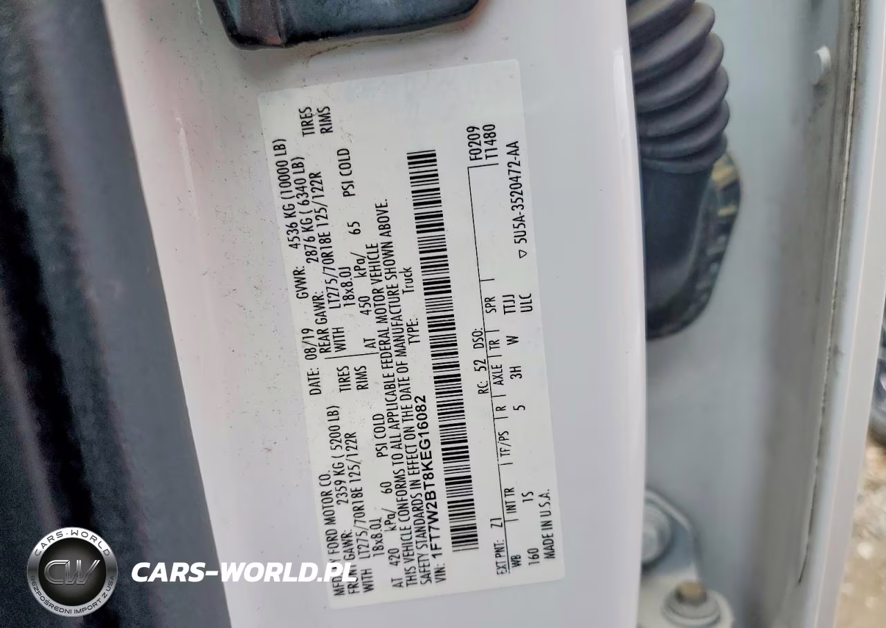 2019 Ford F250 Super Duty VIN:1FT7W2BT8KEG16082 - 12