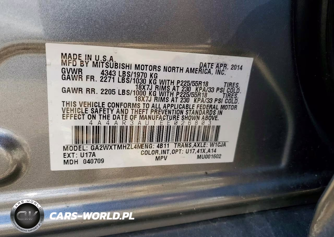 2014 Mitsubishi Outlander Sport Es VIN:4A4AR3AU1EE026803 - 13