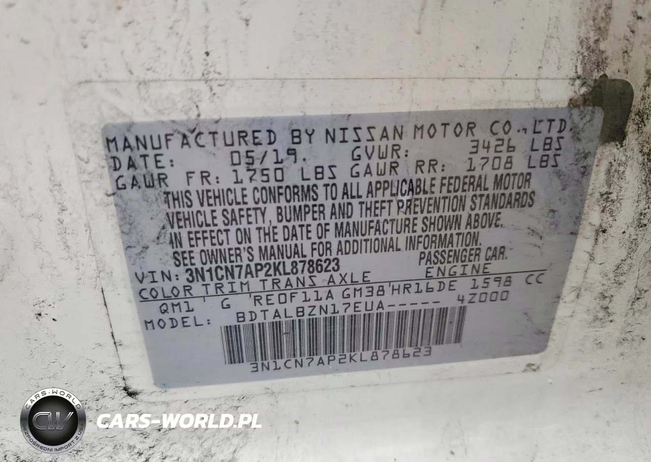 2019 Nissan Versa Sv VIN:3N1CN7AP2KL878623 - 12