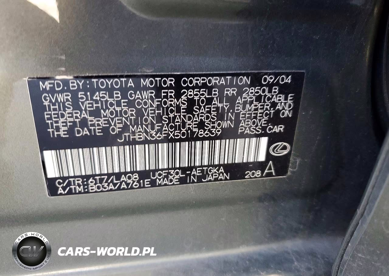 2005 Lexus Ls 430 VIN:JTHBN36FX50178639 - 12