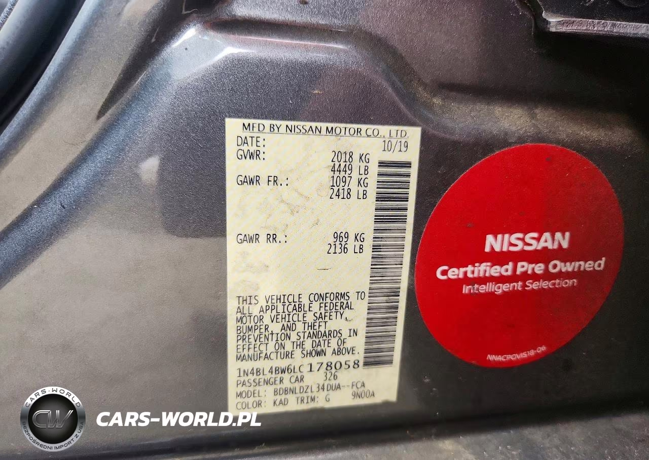 2020 Nissan Altima S VIN:1N4BL4BW6LC178058 - 12