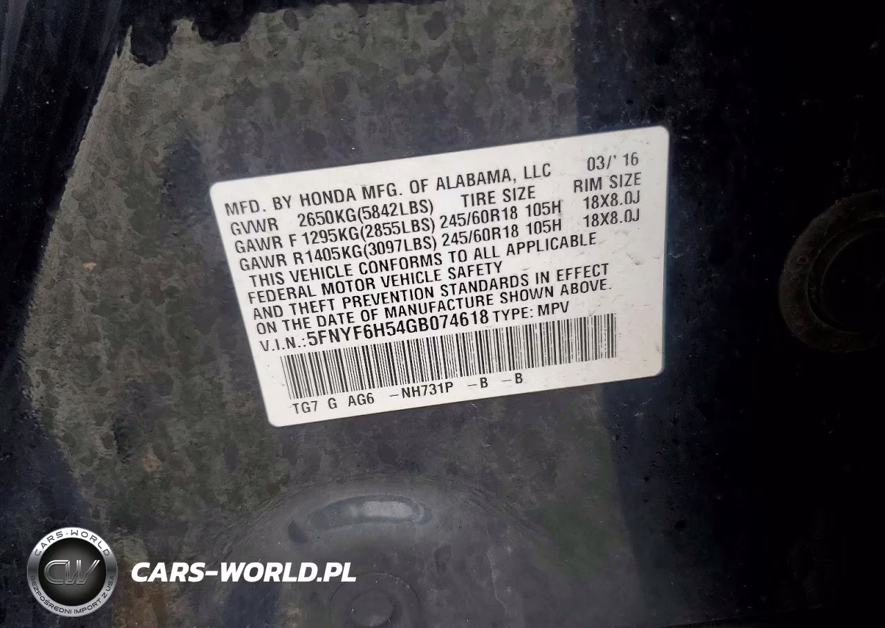 2016 Honda Pilot Exl VIN:5FNYF6H54GB074618 - 13