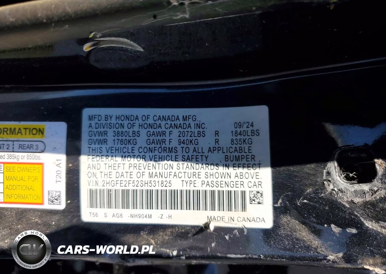 2025 Honda Civic Sport VIN:2HGFE2F52SH531825 - 12