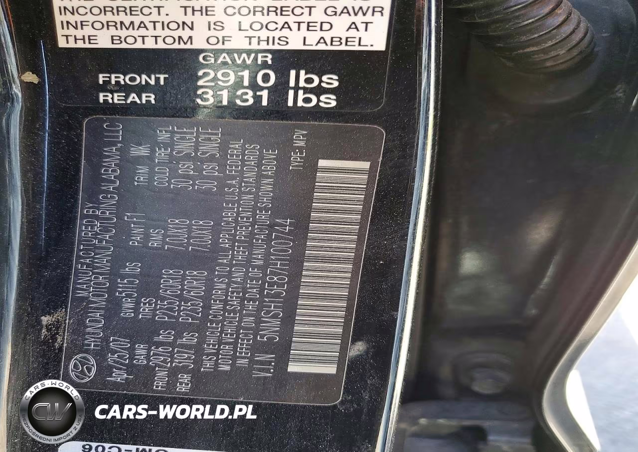 2007 Hyundai Santa Fe Se VIN:5NMSH13E87H100744 - 12