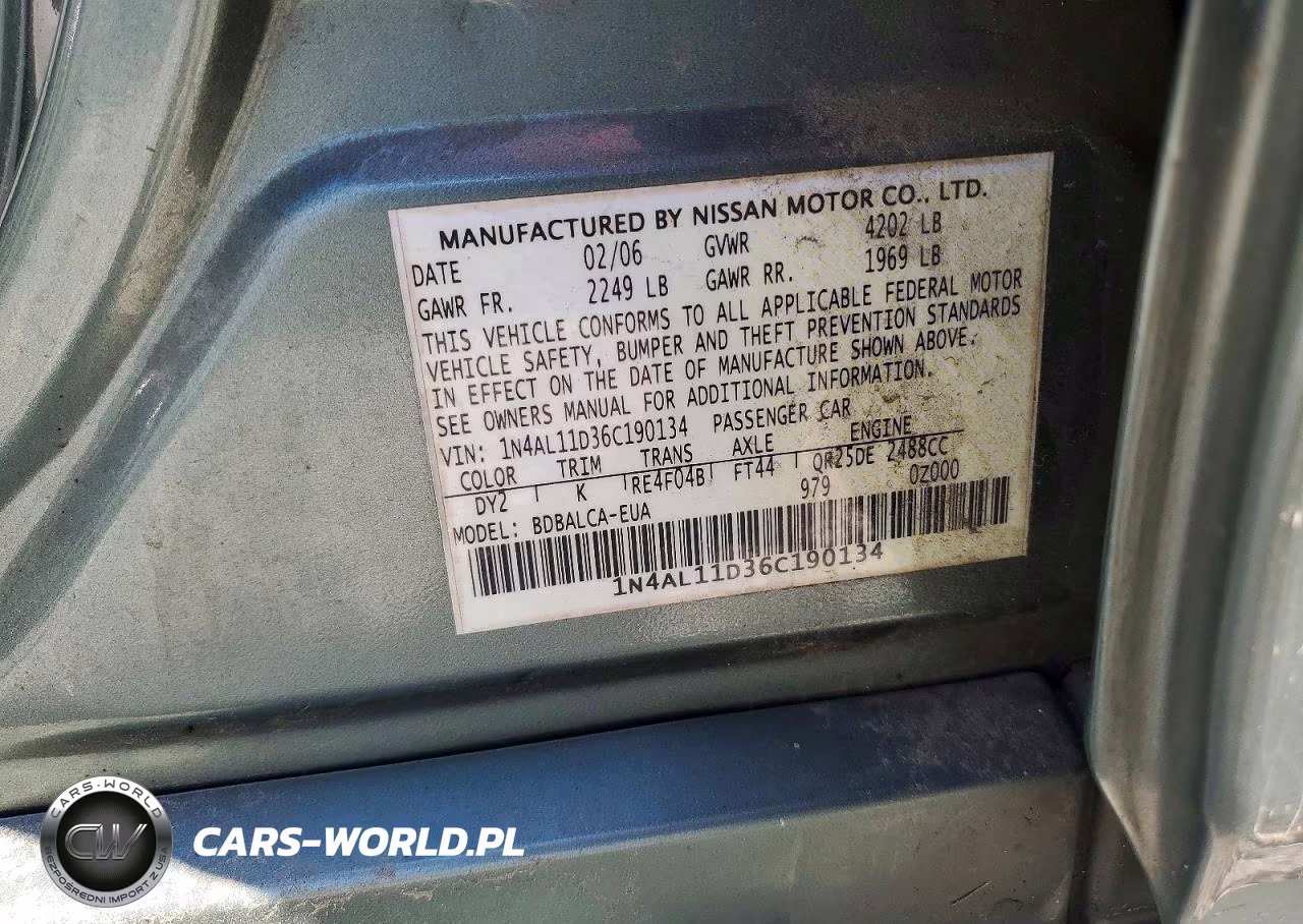 2006 Nissan Altima 2.5 VIN:1N4AL11D36C190134 - 12
