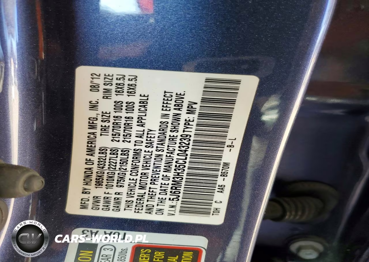2012 Honda Cr-V Lx VIN:5J6RM3H35CL043239 - 12