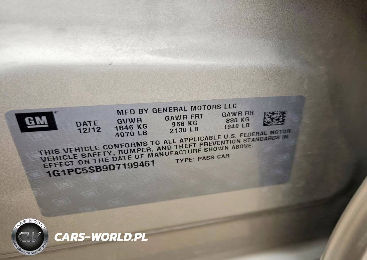 2013 Chevrolet Cruze Lt VIN:1G1PC5SB9D7199461 - 12