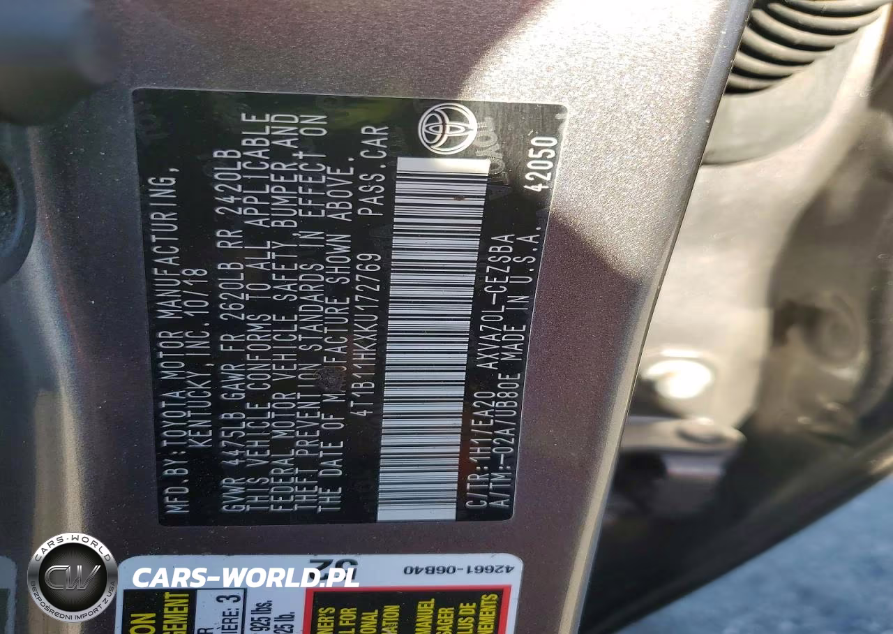 2019 Toyota Camry Se VIN:4T1B11HKXKU172769 - 12