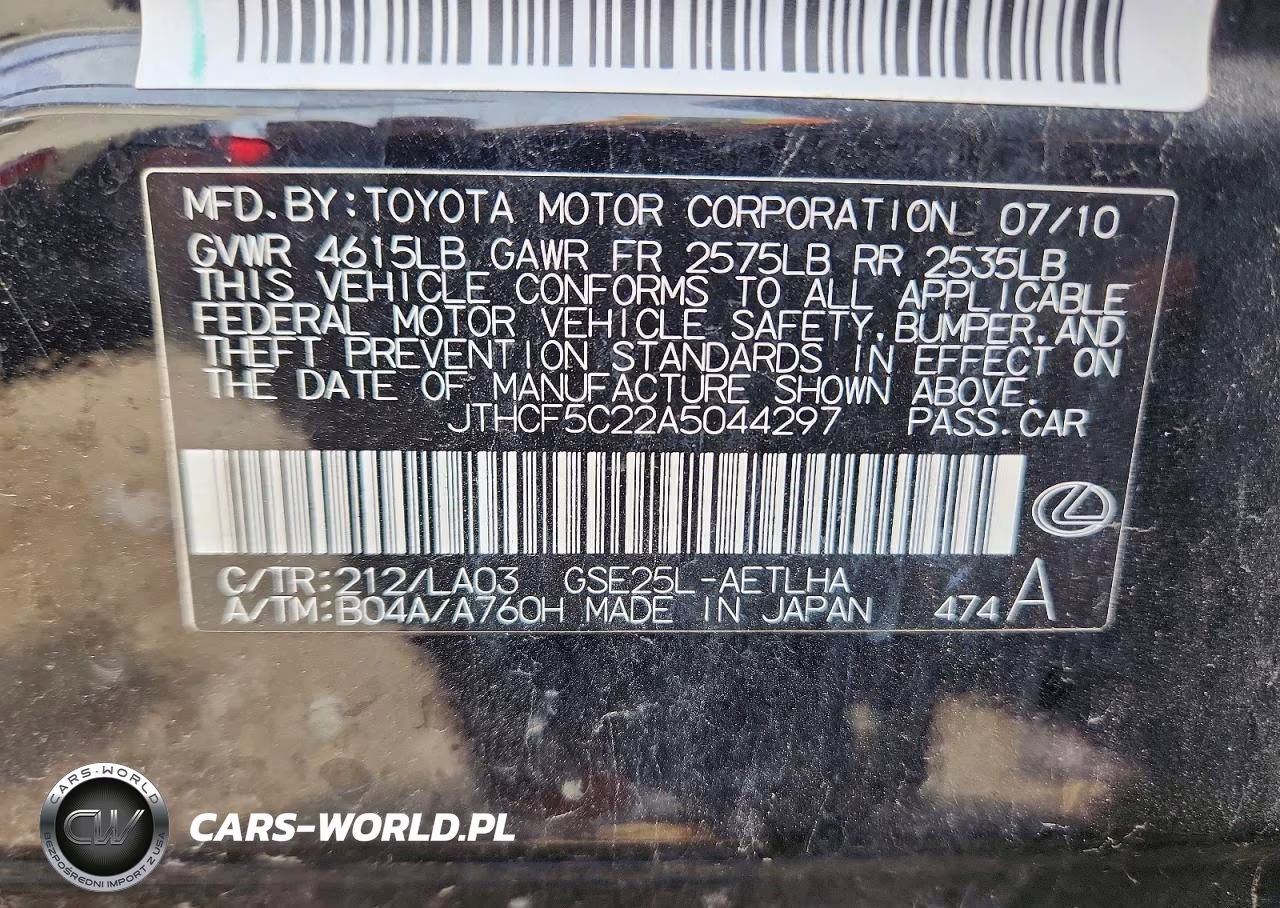 2010 Lexus Is 250 VIN:JTHCF5C22A5044297 - 12