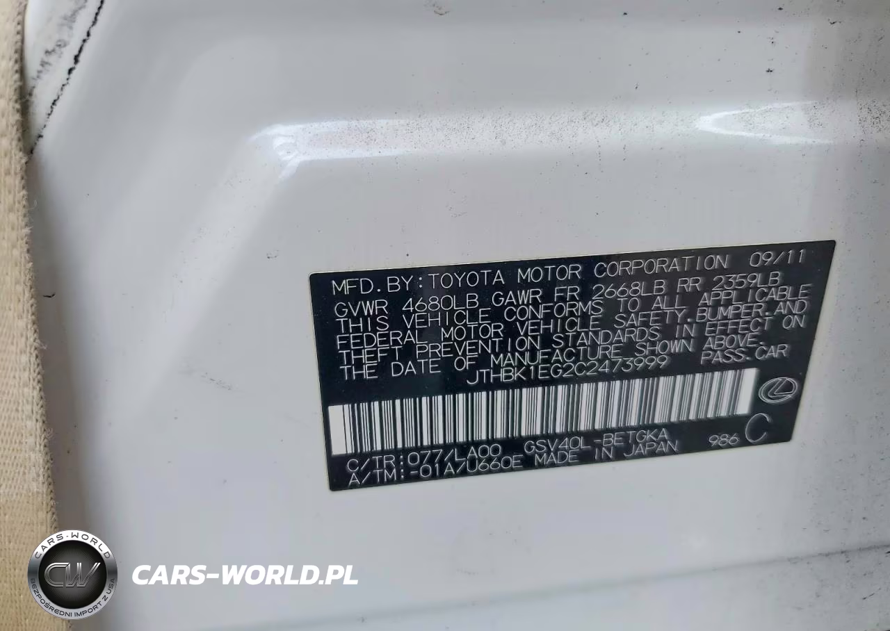 2012 Lexus Es 350 VIN:JTHBK1EG2C2473999 - 12