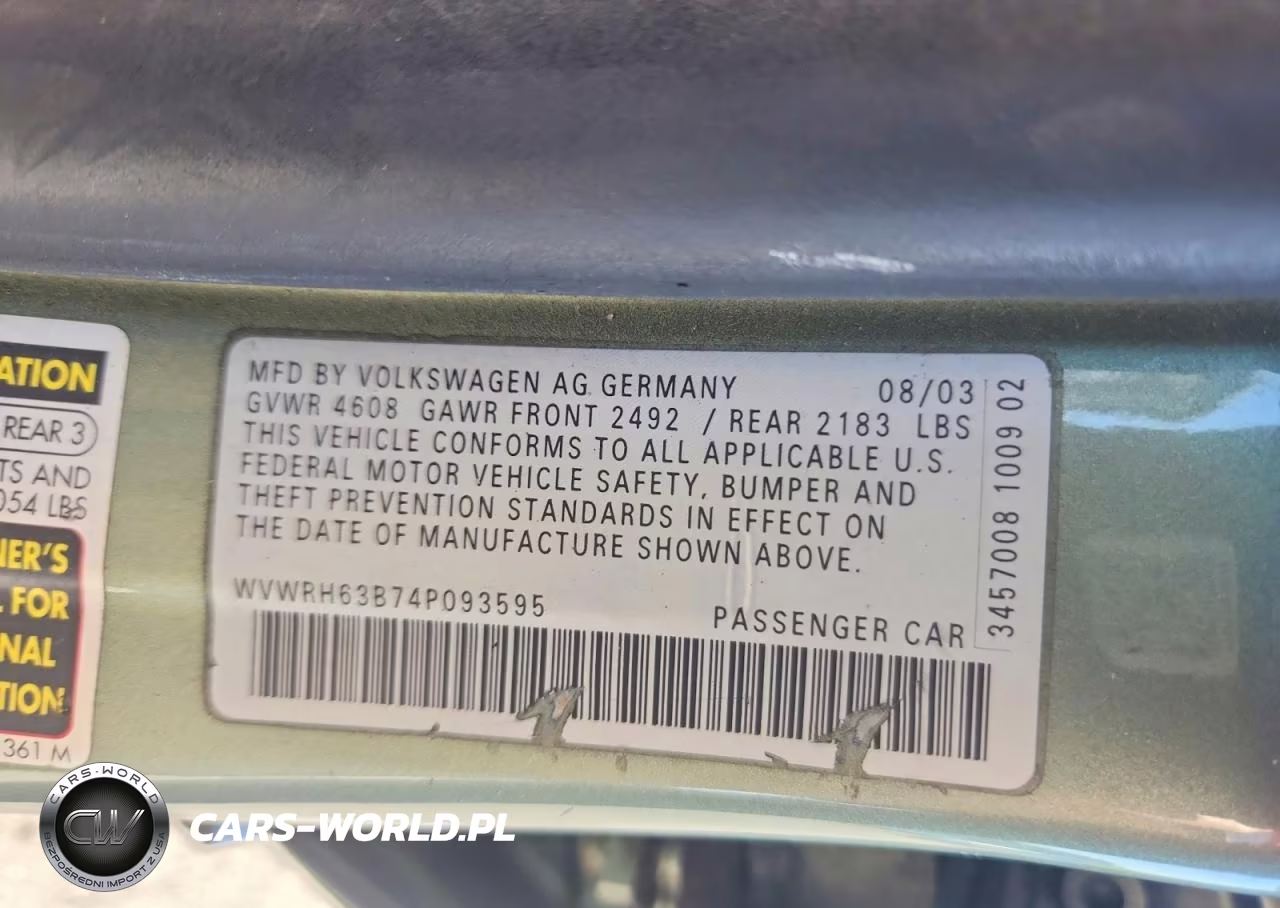 2004 Volkswagen Passat Glx VIN:WVWRH63B74P093595 - 12