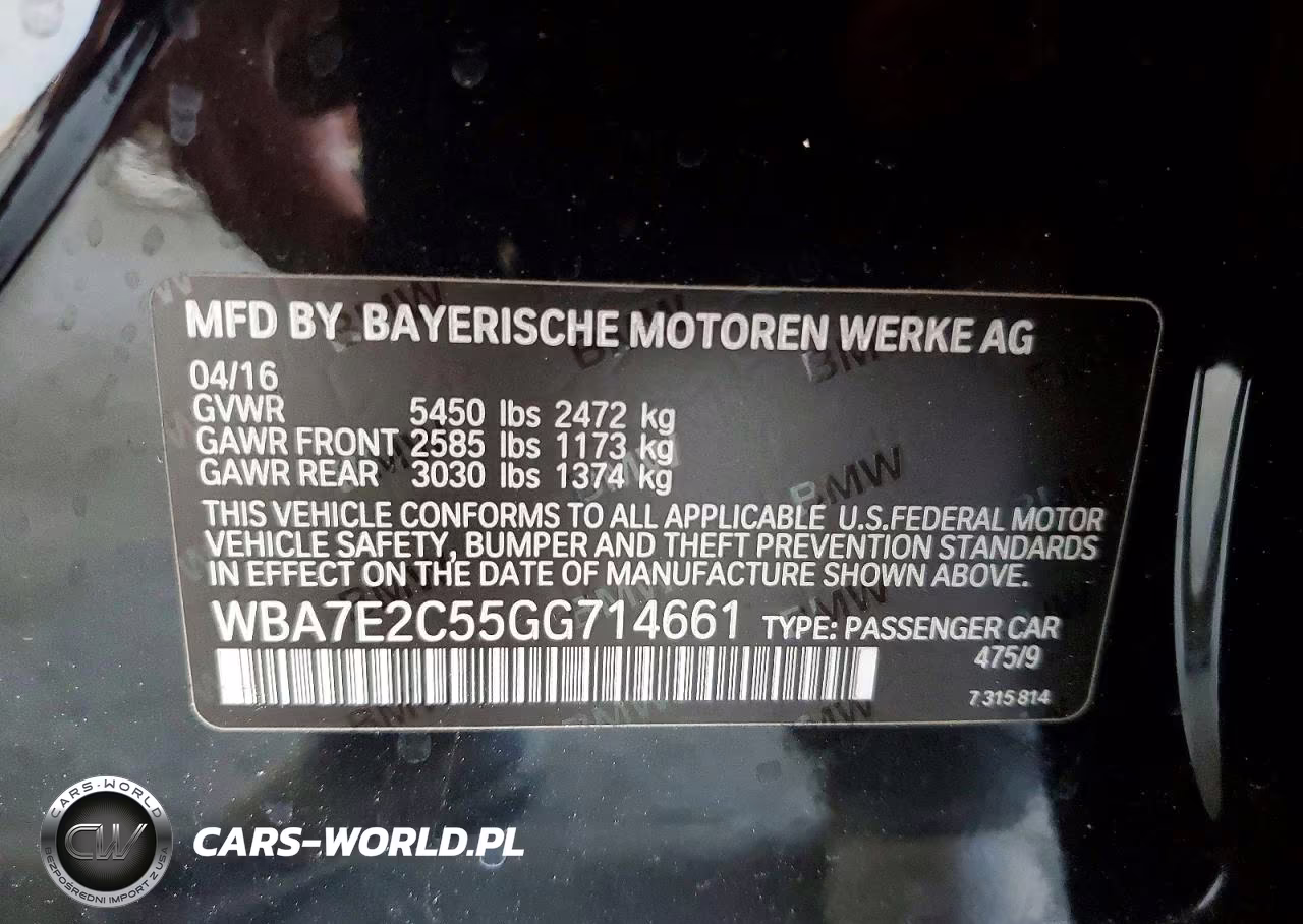 2016 BMW 740 I VIN:WBA7E2C55GG714661 - 12