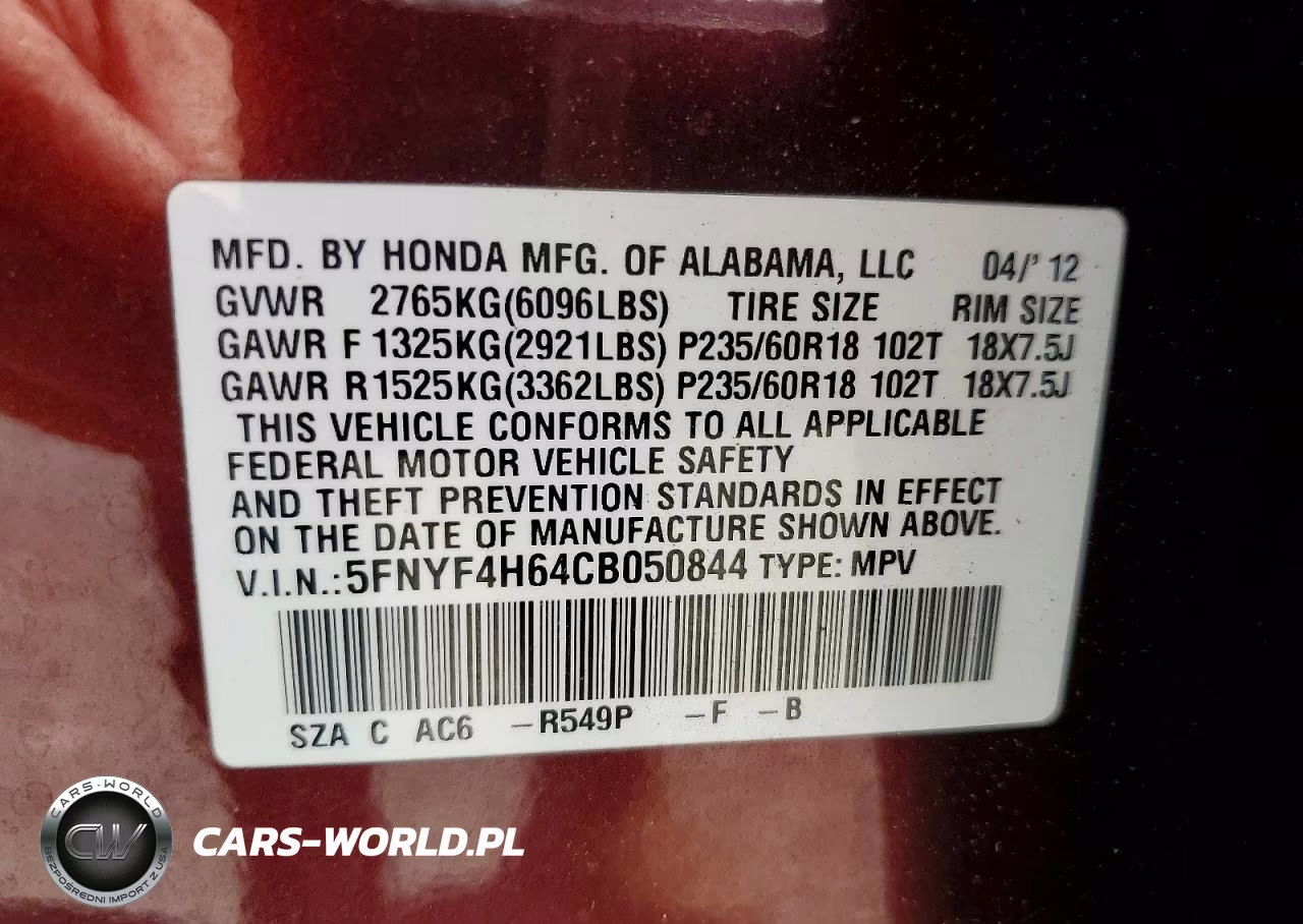 2012 Honda Pilot Exl VIN:5FNYF4H64CB050844 - 13